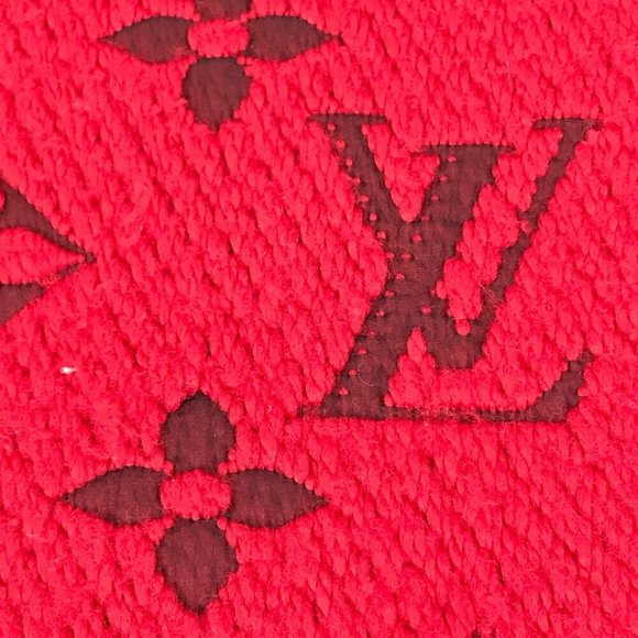 Auth LOUIS VUITTON M72432 Echarpes-logo mania fringe Scarf wool / silk Red - Picture 8 of 11